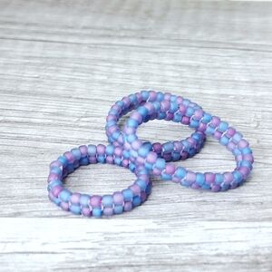 Handmade Lavender & Blue Seed Bead Stackable Ring